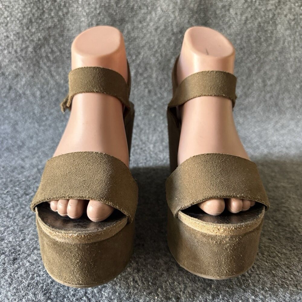 Pedro Garcia Strappy Dune Wedge Sandals Brown Suede Hook & Loop US 37 Casual